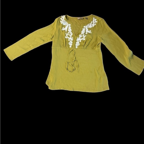i.e. Women's 100% Silk Boho Gyspy Green Tunic Lace Empire Waist Size Medium - Picture 12 of 12